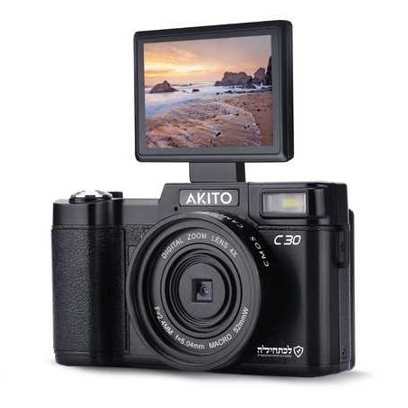 Akito 8-48MP Kosher Selfie Screen Digital Camera, Black