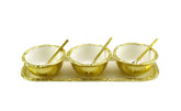 Classic Touch White Enamel Rectangular Tray with 3 Round Bowls And Spoons