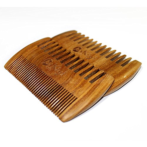 MooKiYi  Wooden Beard Comb with Fine & Coarse Teeth - Anti-Static and Green Sandalwood Pocket Comb For Beards & Mustaches