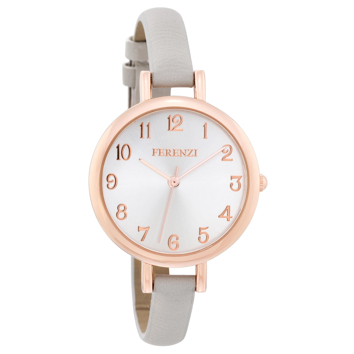 Ferenzi Elegant Women's Watch Rose Gold-Tone Bezel, Grey Strap