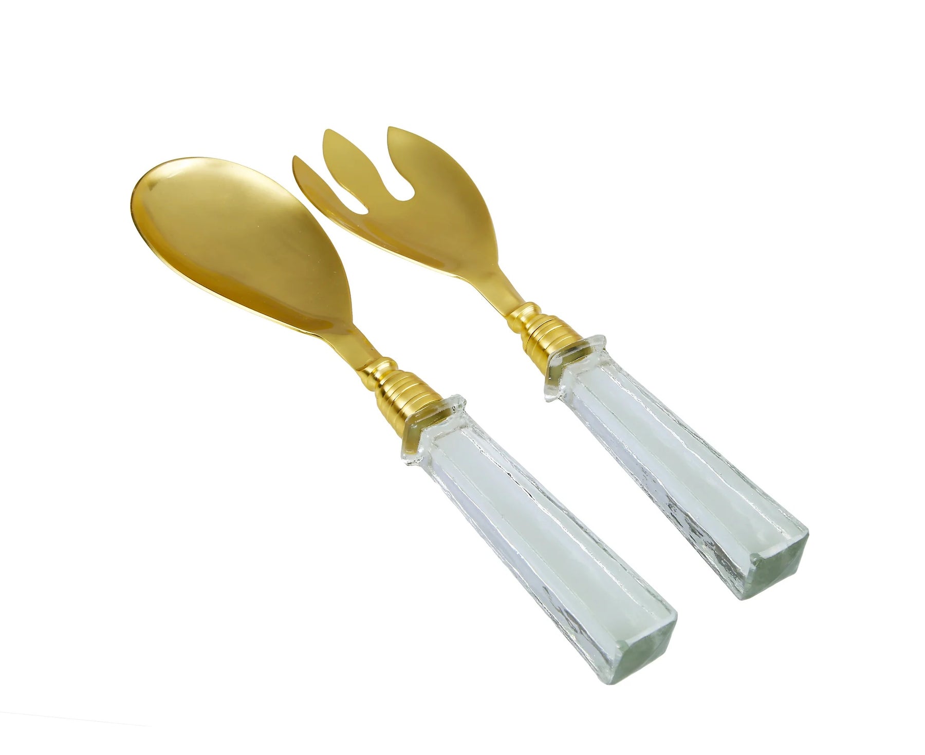 Classic Touch Set of 2 Gold Stainless Steel Salad Servers With Square Acrylic Handle