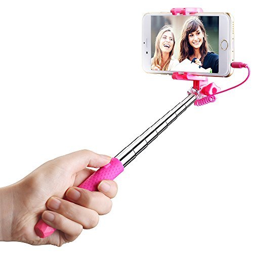 Mpow Selfie Stick, Mini Portable Monopod with 3.5mm Wire Connecting for Android/IOS Phone/Gopro Camera - Pink - DB Electronics