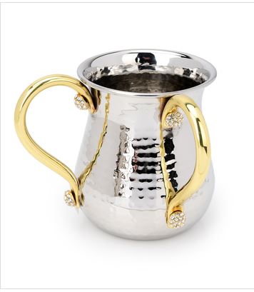 Classic Touch MJW60 Hammered Stainless Steel Wash Cup with Gold Handles