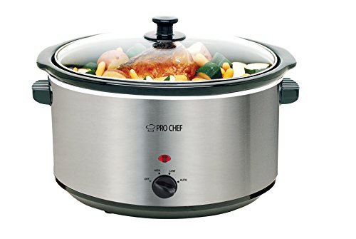 Pro Chef 8.5QT Oval Slow Cooker/Crock Pot with Auto Mode and Cool Touch Handles, Stainless Steel (insert)
