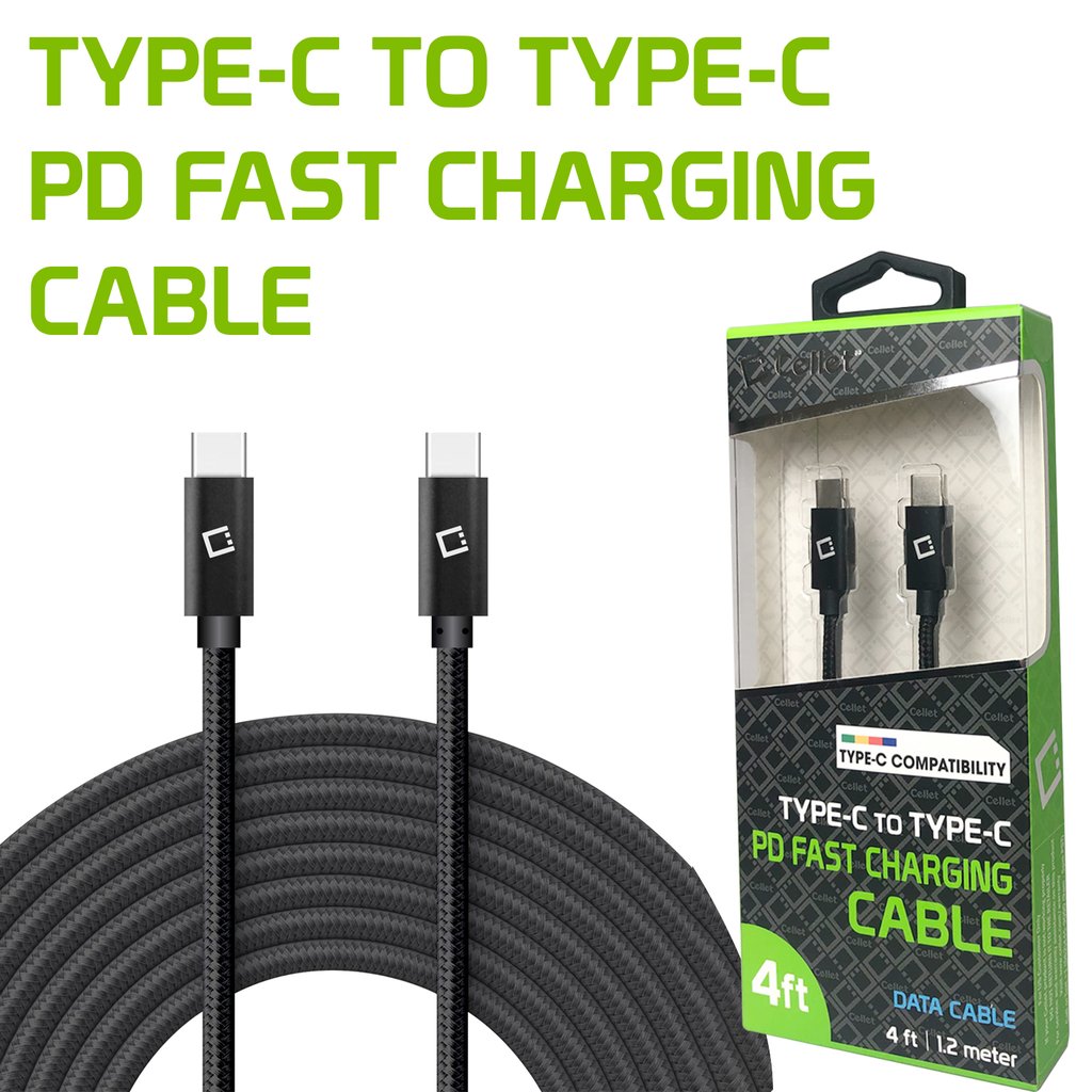 Cellet Type-C Charging Cable, 4ft. - Black