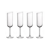 Villeroy & Boch NewMoon Elegant Modern Sloping Crystal Champagne Flute Glass, Set of 4