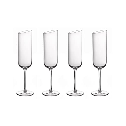 Villeroy & Boch NewMoon Elegant Modern Sloping Crystal Champagne Flute Glass, Set of 4