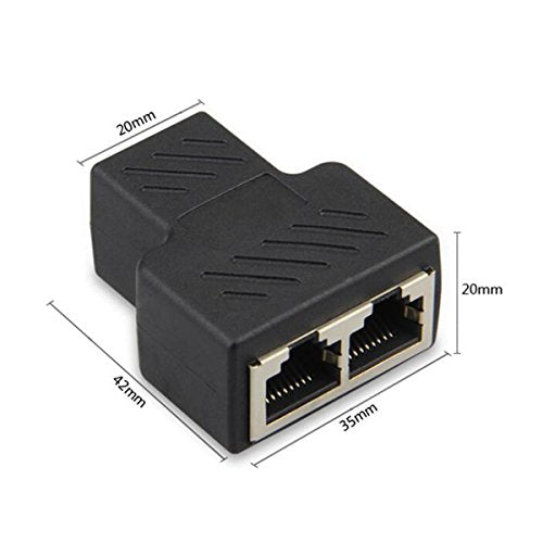 Riipoo 1 RJ45 Female to 2 RJ45 Female Network Splitter Adapter, LAN Connector, Suitable for Super Category 5 Ethernet , Category 6 Ethernet