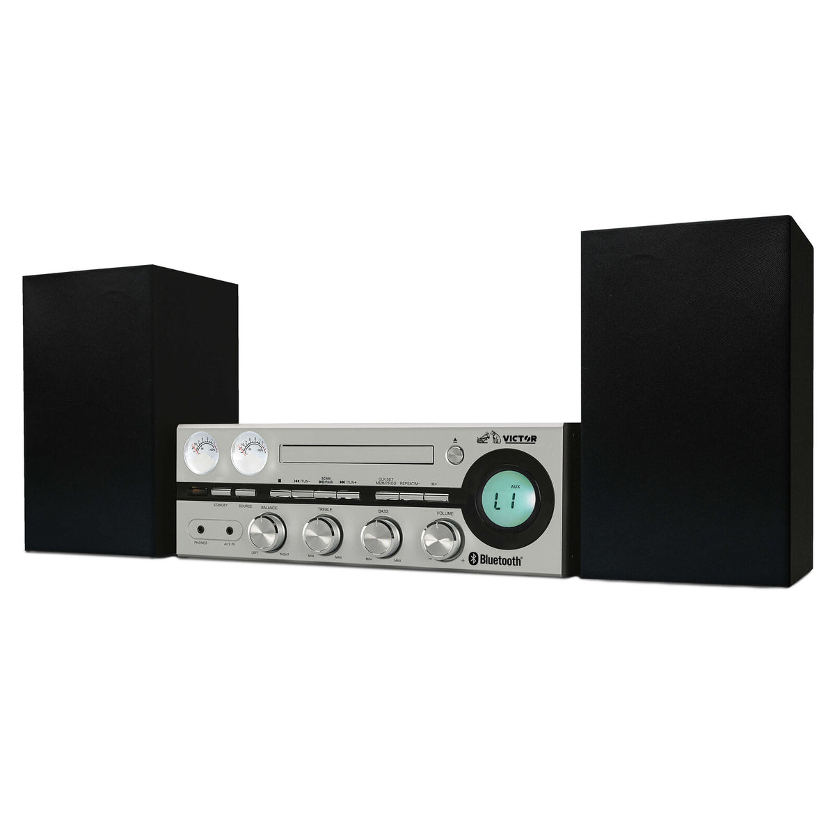 Victor Milwaukee 50W Desktop CD Stereo System with Bluetooth, AM/FM & CD Player