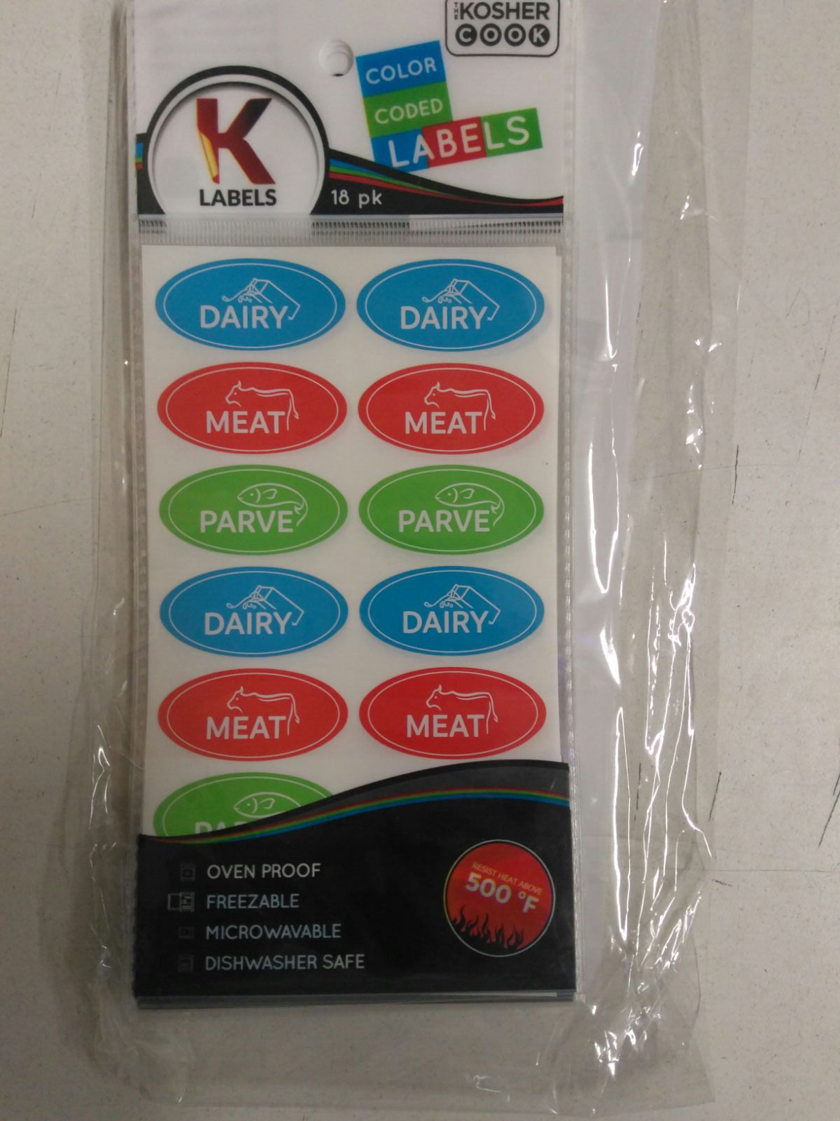 The Kosher Cook Color Coded Label Stickers (18 Pack), Assorted - Yidish