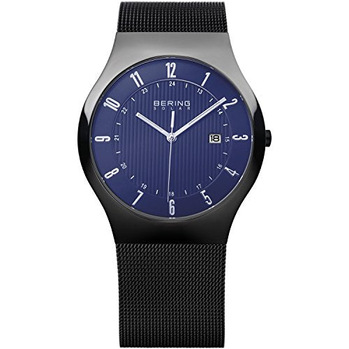 Bering Men's Solar Collection Watch with Mesh Band, Black / Blue