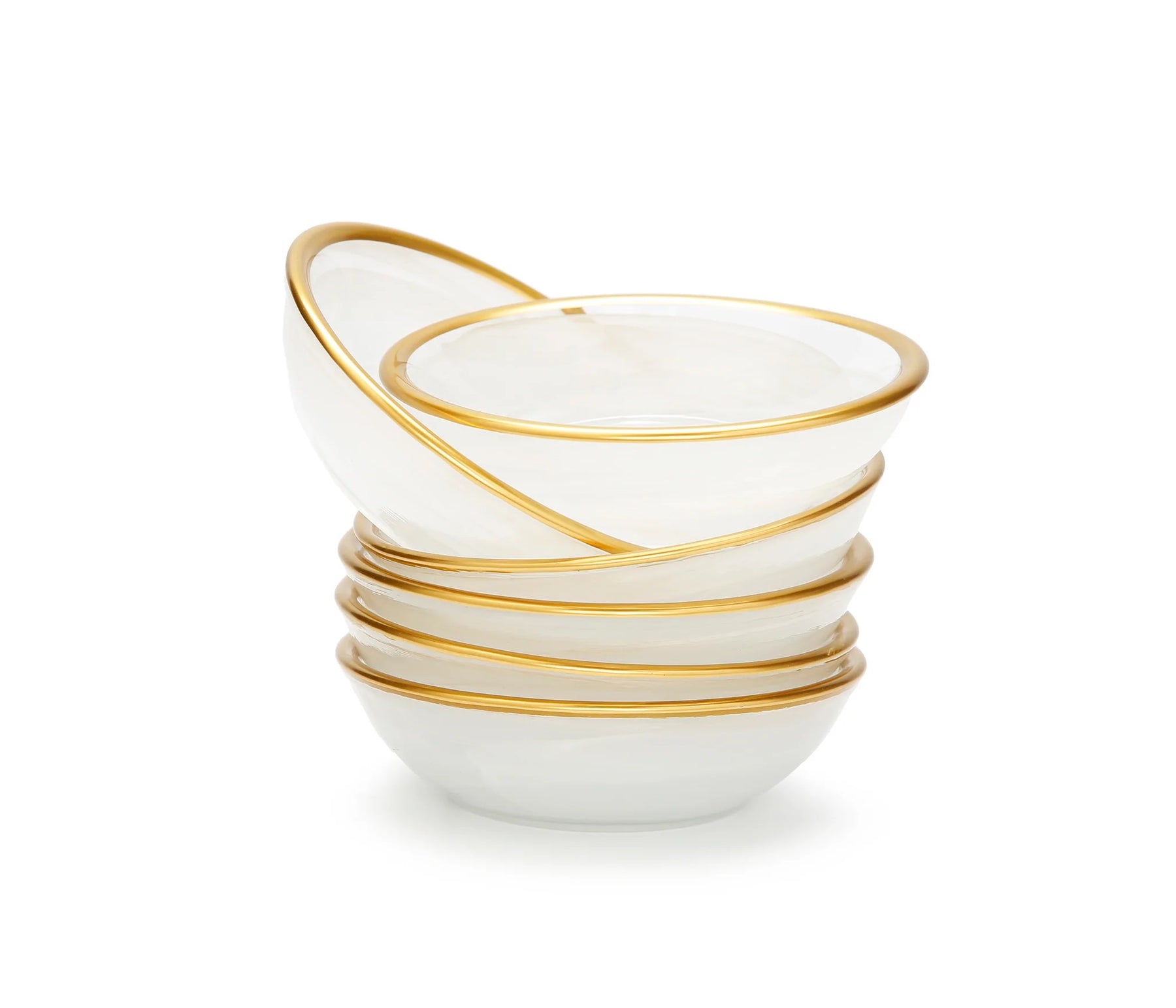 Classic Touch Set of 6 Alabaster White Dip Bowls with Gold Rim