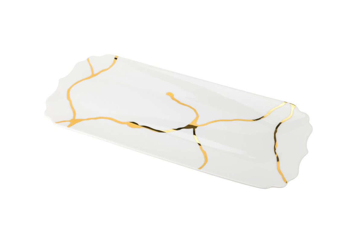 Joseph Sedgh Storm Serving Tray Super White Porcelain with Gold Design