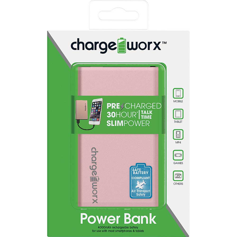 Chargeworx 5000mAh Ultra Slim Power Bank, Rose Gold