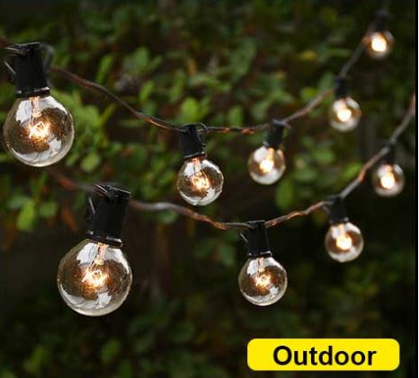 25ft Black String Lights, 25 G40 Globe Bulbs, Connectable, Waterproof, Indoor-Outdoor Globe String Lights for Sukkah