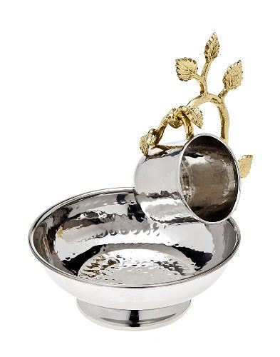 Godinger Silver Leaf Design Stainless Steel Hanging Wash Cup with Bowl