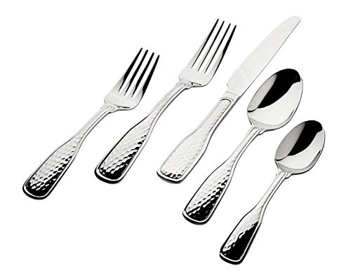 Godinger Flatware Set Hammered Cutlery with Serving Pieces 65 Piece Set, Service for 12