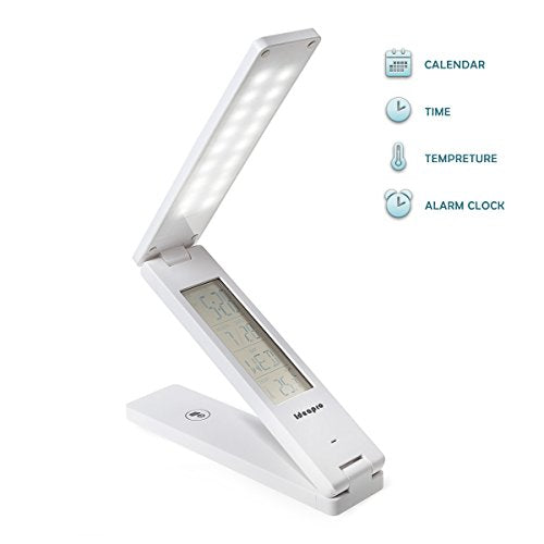 Ideapro 18 LED Light Desk Lamp Foldable Super Brightness 6000LUX Eye Caring Reading Light with Alarm Clock Calendar Temperature Display