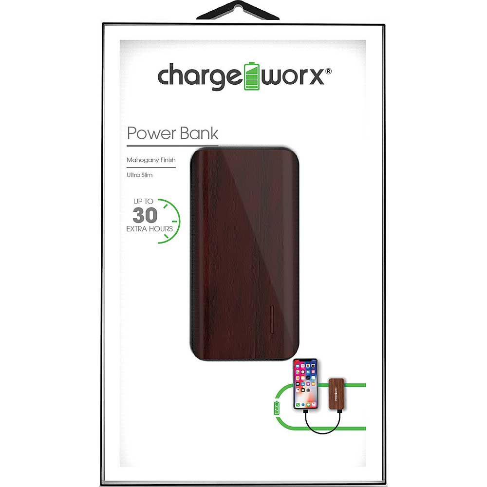 Chargeworx CX-6542WD 4000mAh Portable External Battery Power Bank, Mahogany Wood