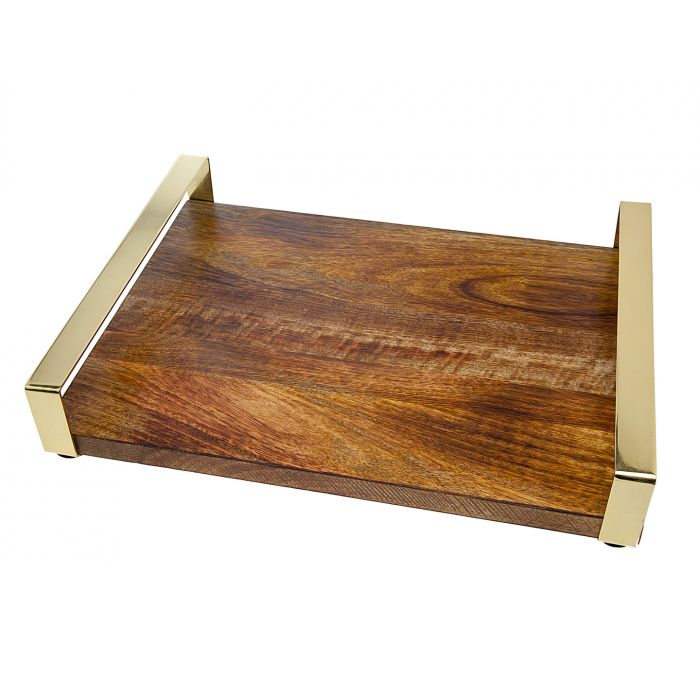 Godinger Wood Challah Board with Gold Handles
