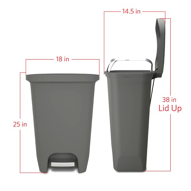 Glad Plastic Step Trash Can with Odor Protection - Gray