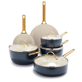 GreenPan Reserve Hard Anodized Healthy Ceramic Nonstick 10 Piece Cookware Pots and Pans Set, Gold Handle - Assorted Colors