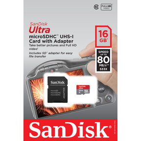 Sandisk - Ultra 16GB Micro SD Memory Card W/Adapter (Class 10)