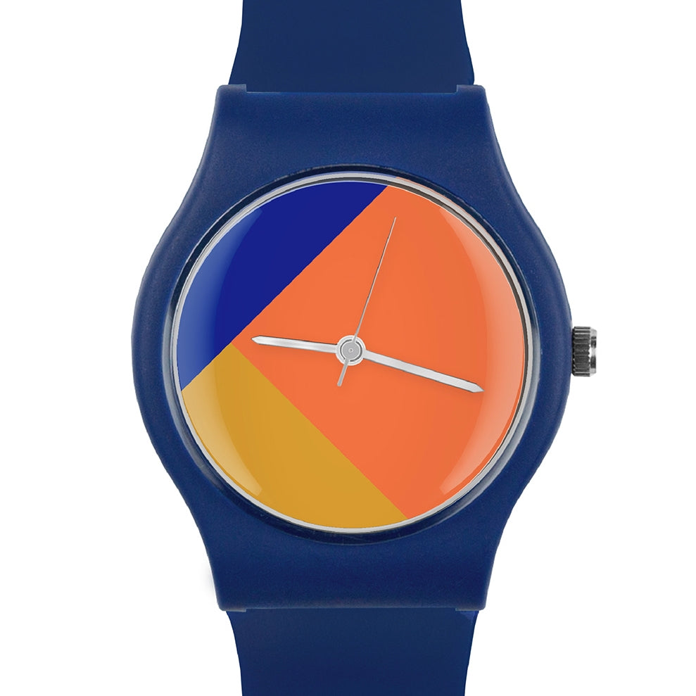 Blue Plastic Band Watch with Geometric Design Face