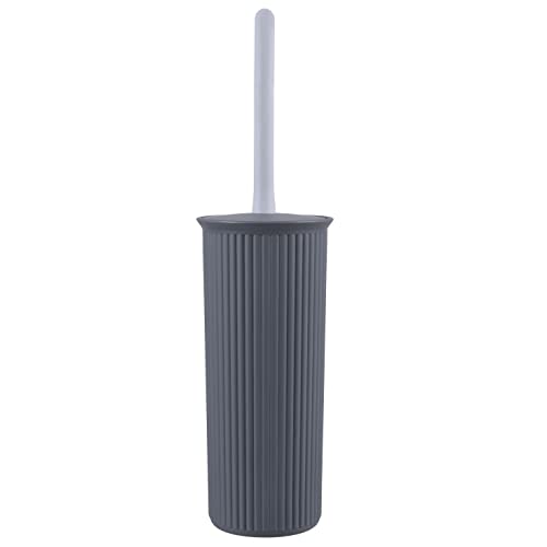 Superio Decorative Plastic Toilet Bowl Brush and Holder Set, Grey