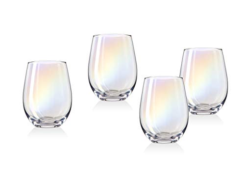 Godinger Monterey Stemless Wine Goblet Beverage Glass Cup, Set of 4