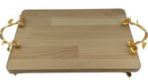 Brilliant Wood Challah Board Tray with Glass Cover and Gold Leaf Handles