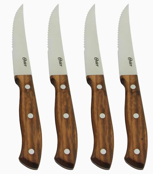 Oster Whitmore 4 piece 4.5" Stainless Steel Steak Knife Set with Walnut Handle