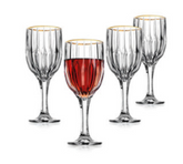 Godinger Pleat Water Glasses, Gold Trim