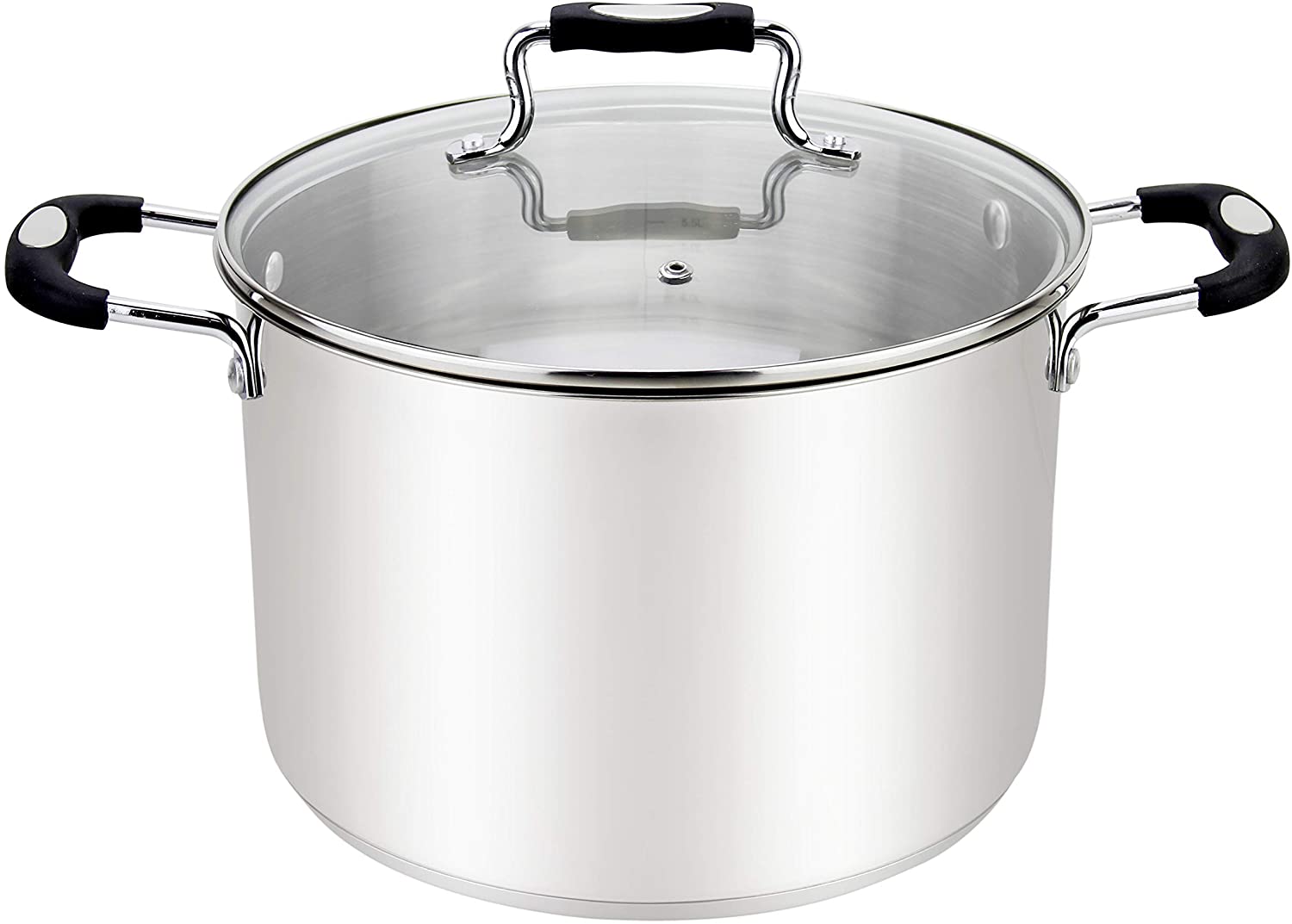 Millvado-Urban Stainless Steel Pot with Glass Cover, Black Silicone Handles, Various Sizes