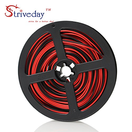 Striveday 24ga 10meter/ 32.8' 2 Conductor 2PIN Red/Black Hook up Wire - 12V DC 2468 24AWG RED BLACK wire for Led Strips Single Color 3528 5050
