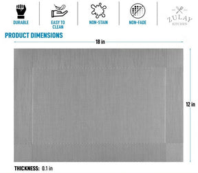 Zulay Vinyl Woven Placemats For Dining Table, 12' x 18', Grey
