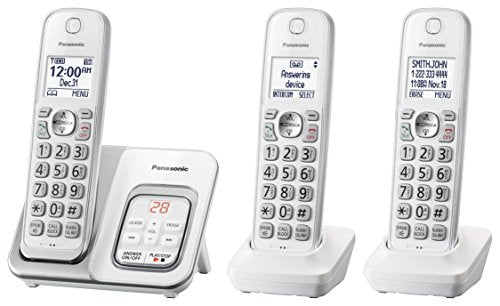 Panasonic KX-TGD533W DECT 6.0 3 Handset Cordless Telephone, White - Call Block; Answering Machine; Caller ID; 3-way Conference, Expandable Up to 6 Handsets