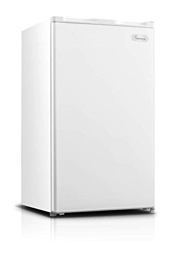 Impecca Compact Refrigerator Reversible Door with Glass Shelves Classic Refrigerator, Single Door Mini Fridge with Soft-Freezer, 3.3 Cubic Feet, White