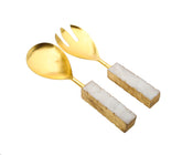 Classic Touch Set of 2 Gold Salad Servers with Agate Stone Handle, 10"