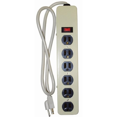 Sunlite ESP6/90-M Commercial Surge Protector 6 Outlet Power Strip - 90 Joule - 90 Amps - Ivory Metal - Lighted ON/OFF Switch