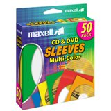 Maxell Paper Cd/Dvd Sleeves with Clear Window - Asst Colors - 50 Pack