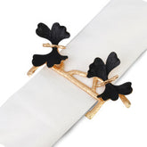 Brilliant Black and Gold Butterfly Napkin Ring, Set of 4