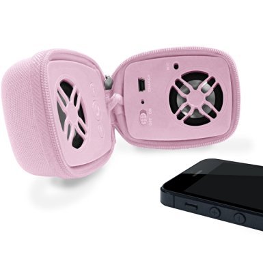 URGE Basics Wireless Zip-Up Rechargeable Travel Speaker with Built-In Microphone, Light Pink