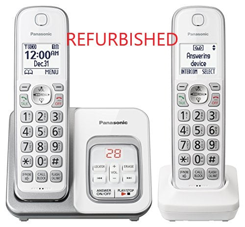 Panasonic KX-TGD532W Refurbished DECT 6.0 2 Handset Cordless Telephone,  TALKING ID White - Call Block; Answering Machine; Caller ID; 3-way Conference, Expandable Up to 6 Handsets  no headset jack