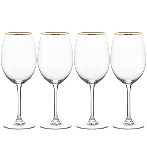 Mikasa Julie Set of 4 White Wine Glasses, Gold Rim