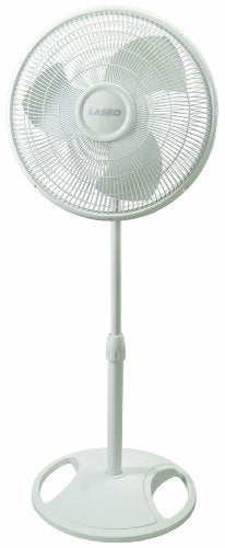 LASKO 16" 3-Speed Oscillating Stand Fan, White - adjustable height, fan head can tilt
