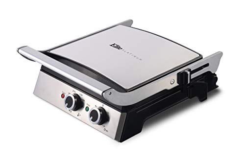 Elite EGL139 Electric Grill/Griddle Open 180° Dimensions 14.84 In. X 7.09 In. X 16.22 In., Stainless Steel