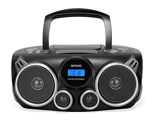 Riptunes Portable CD Player Bluetooth Stereo Sound System Boombox, Black