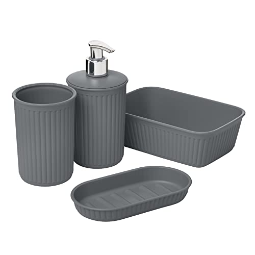 Superio Decorative Plastic Bathroom Accessories Set, Grey