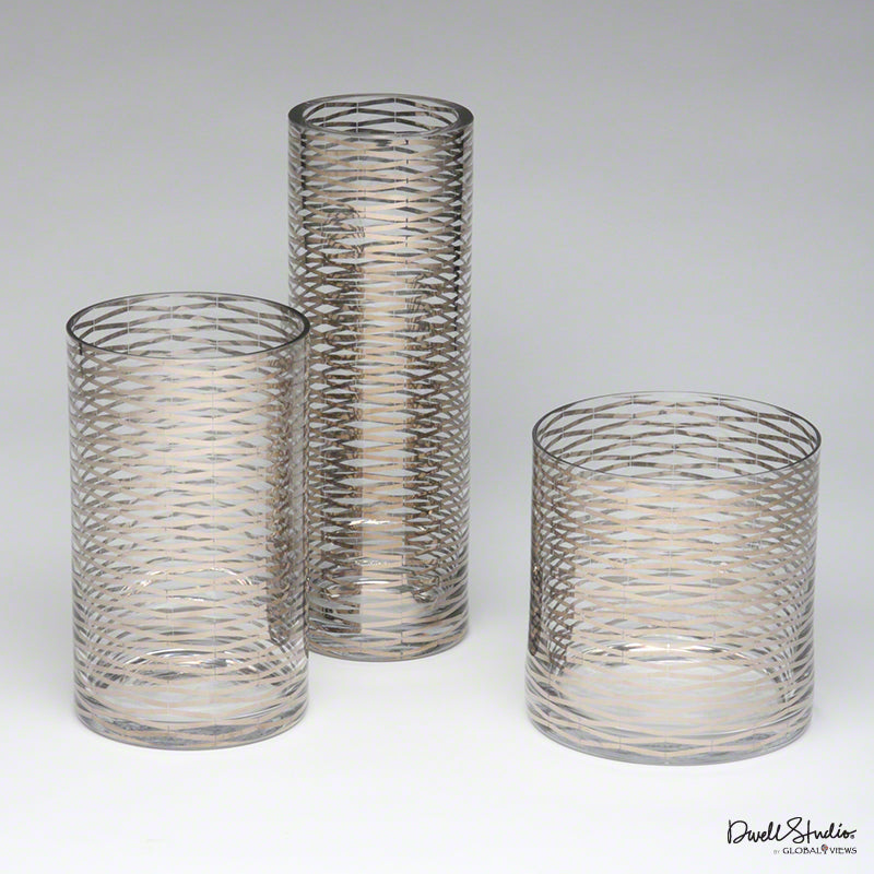 Global Views 13.75" Silver Ribbons Tall Glass Vase (diameter 4.75")